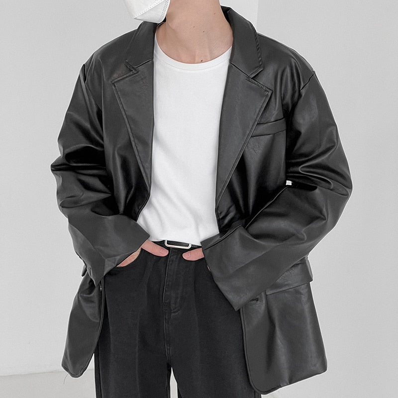 [Korean Style] 2 Colors Oversized Faux Leather Jackets