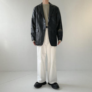 [Korean Style] Black Vintage Faux Leather Jacket