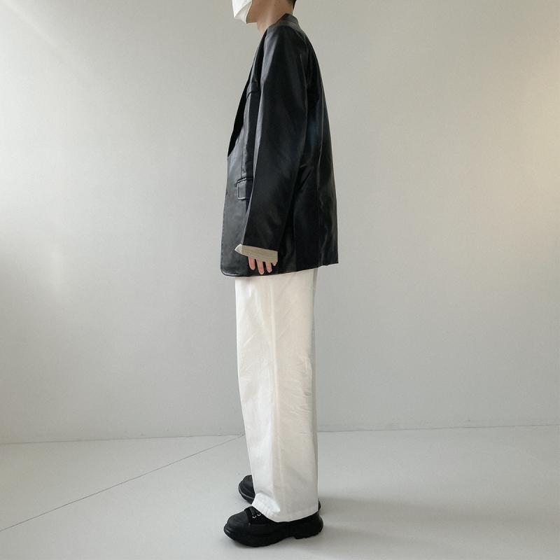 [Korean Style] Black Vintage Faux Leather Jacket
