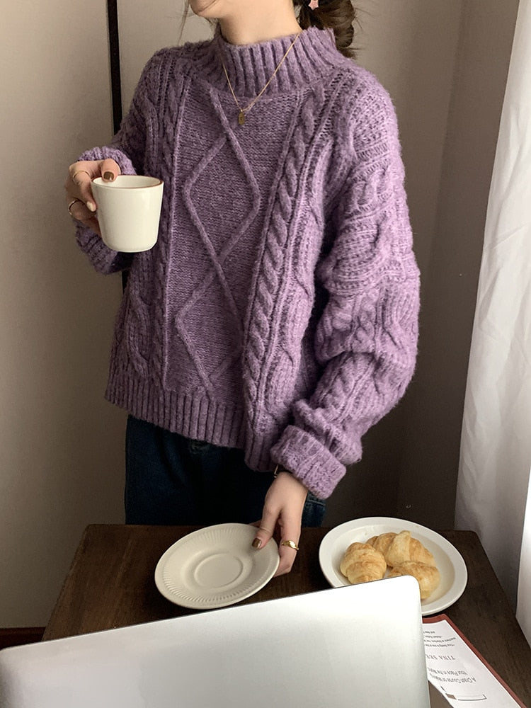 [Korean Style] Cropped Cable Knit Chunky Sweater