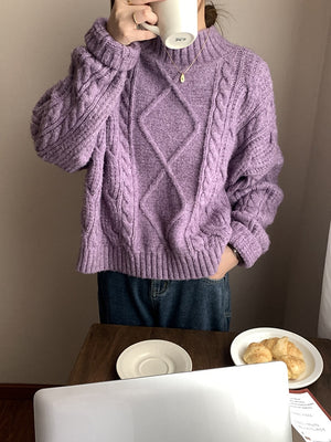 [Korean Style] Cropped Cable Knit Chunky Sweater