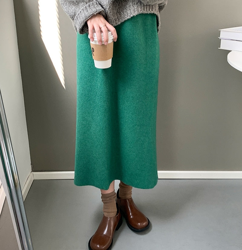 [Korean Style] 6 Colors Soft Feel Straight Winter Long Skirt w/ Slit