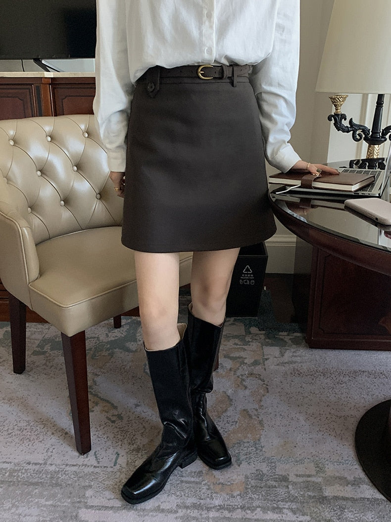 [Korean Style] Winter A Line Mini Skirt with Belt