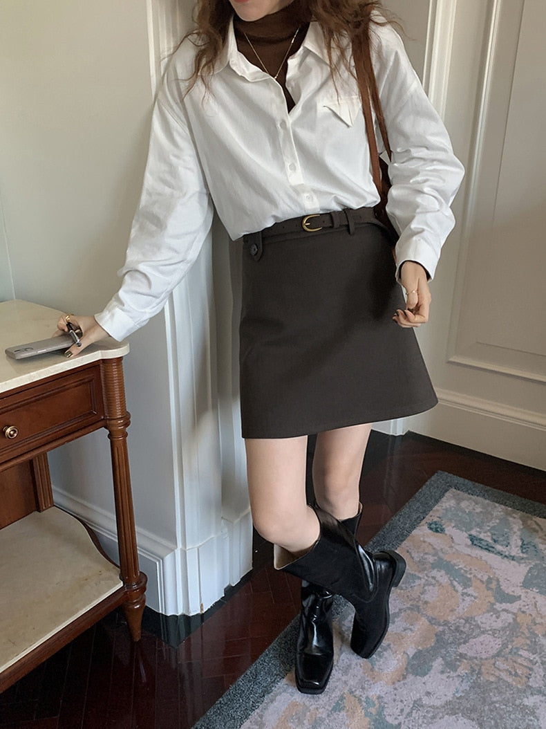 [Korean Style] Winter A Line Mini Skirt with Belt