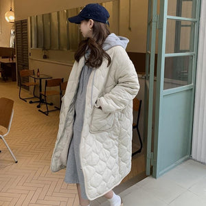 [Korean Style] Collarless Padded Long Parka Puffer Jacket