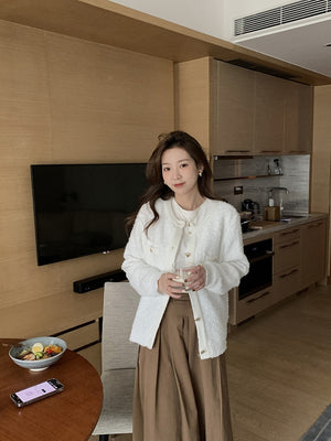 [Korean Style] Furry Cardigan w/ Heart shaped Buttons
