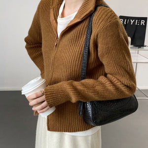 [Korean Style] 4 Colors Turtleneck Collared Zipper Knit Top Jacket