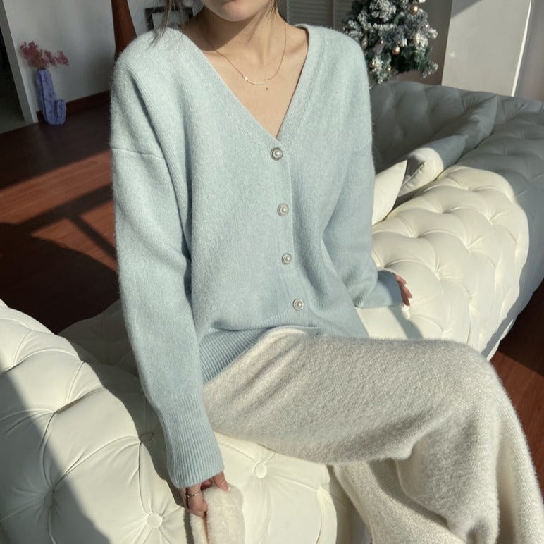 [Korean Style] Baby Blue Pink Fuzzy Cardigan Knit Top