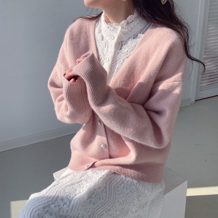 Korean Pink Cardigan Outfit Kawaii Aesthetic Korean Fashion Pink Heart Cardigan – The Kawaii
