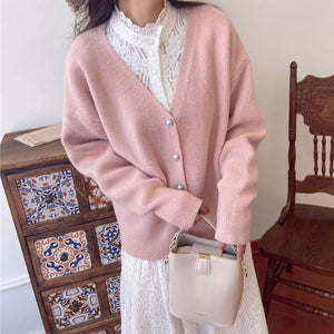 [Korean Style] Baby Blue Pink Fuzzy Cardigan Knit Top