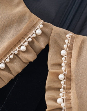 [Korean Style] Peter Pan Collar Jeweled Blouse w/ Velvet Dress 2 pc Set