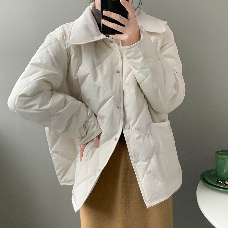 [Korean Style] Turn-down Collared Quilted Puffer Jacket