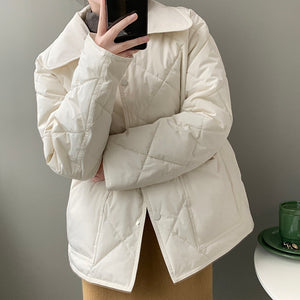 [Korean Style] Turn-down Collared Quilted Puffer Jacket