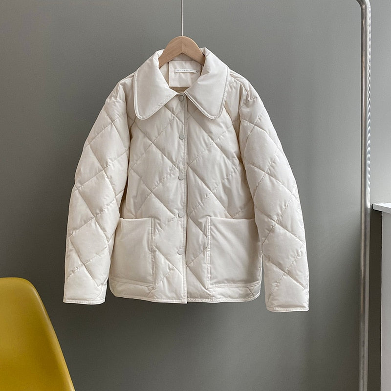 [Korean Style] Turn-down Collared Quilted Puffer Jacket