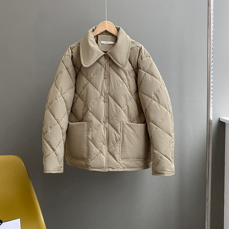 [Korean Style] Turn-down Collared Quilted Puffer Jacket