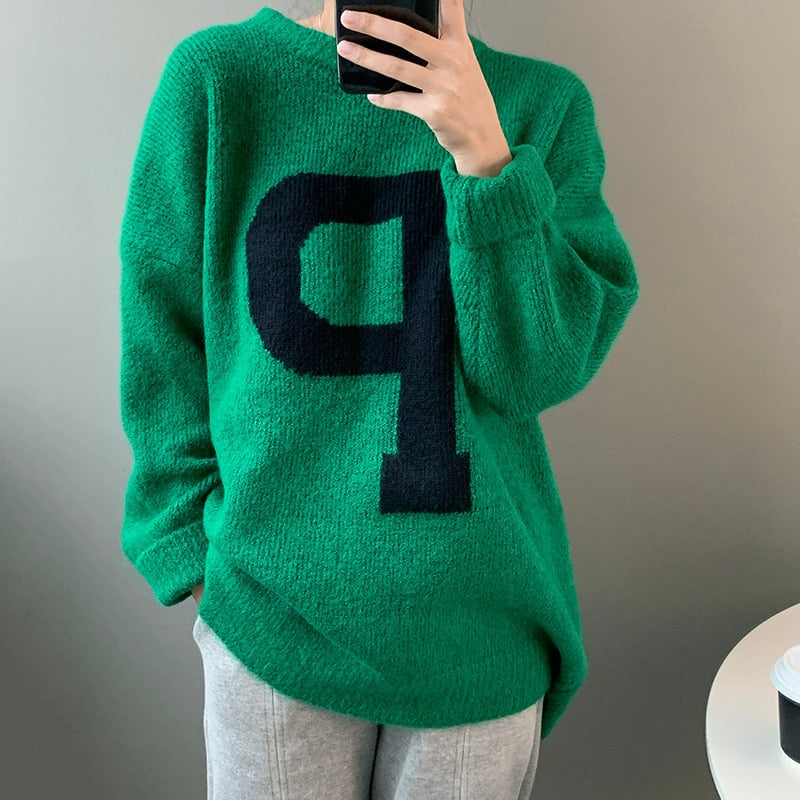 [Korean Style] 4 Colors Loose Fit Letter P Sweater
