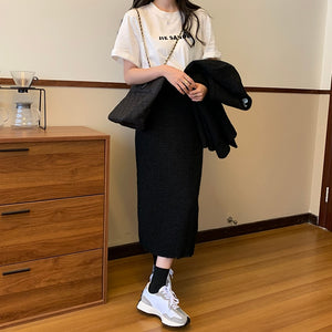 [Korean Style] Black White Tweed Jacket Skirt Co-ord Matching 2 pc Set