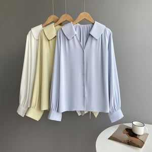 [Korean Style] Solid Color Puff Sleeve Button Down Blouse