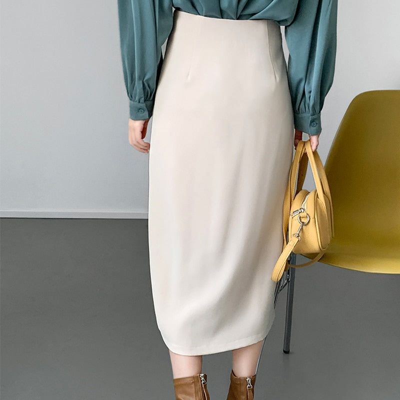 [Korean Style] High Quality Button Pleated A line Skirt