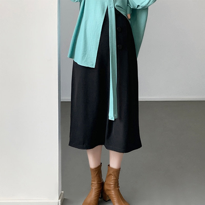 [Korean Style] High Quality Button Pleated A line Skirt