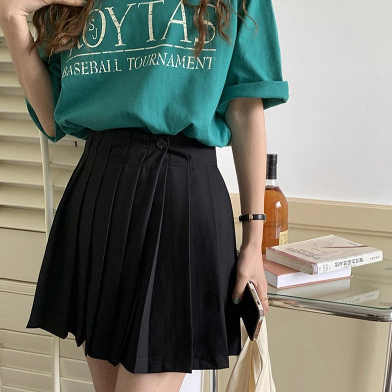 [Korean Style] 2 Color High Waist Pleated Mini Skirt