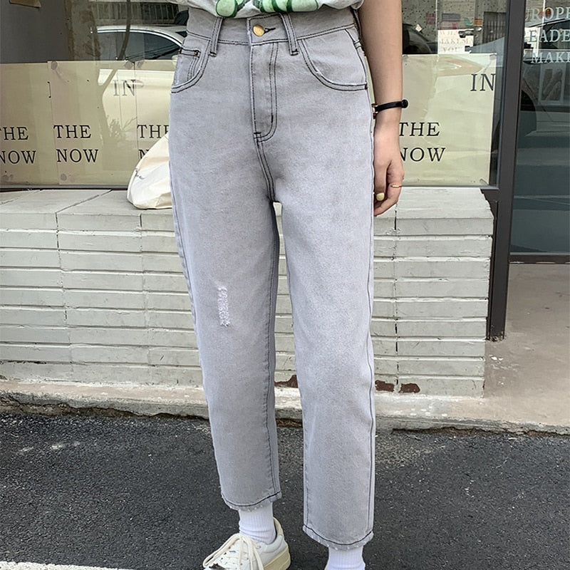 [Korean Style] Light Washed Grey Straight Jeans