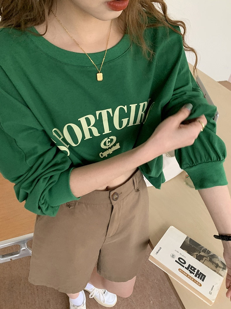 [Korean Style] Dropped Shoulder Long Sleeve Graphic Tee Sweatshirt