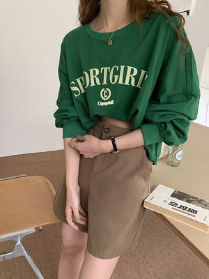 [Korean Style] Dropped Shoulder Long Sleeve Graphic Tee Sweatshirt