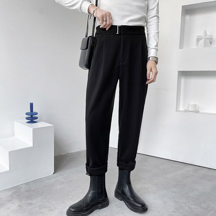 [Korean Style] Coffee/Black Cotton Suit Pants