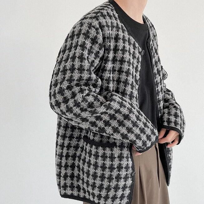 [Korean Style] Single Breasted Plaid Cardigan