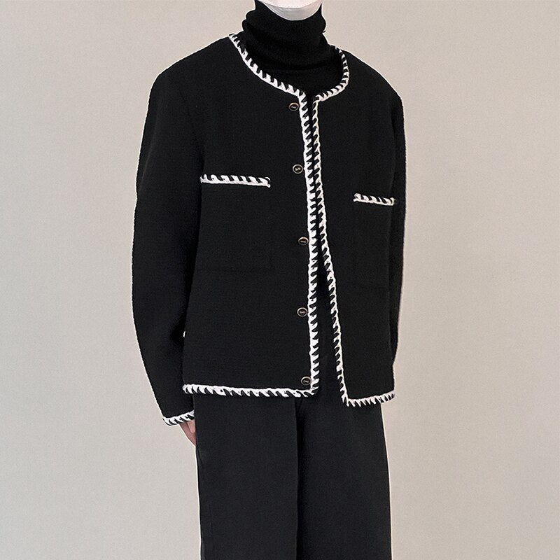[Korean Style] Black/White O-Neck Tweed Jacket