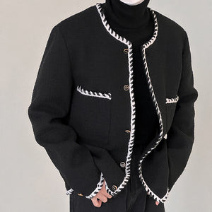 [Korean Style] Black/White O-Neck Tweed Jacket