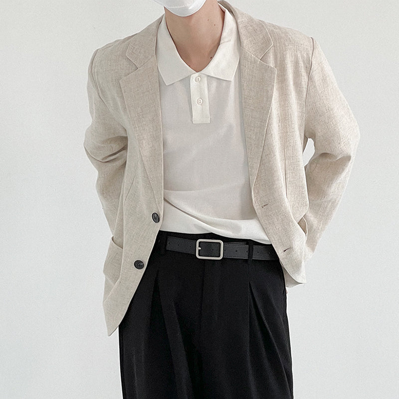[Korean Style] Beige Linen Casual Blazer