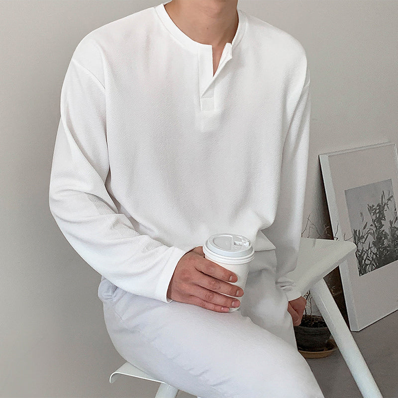 [Korean Style] 4 Colors Cotton Henley T-Shirt