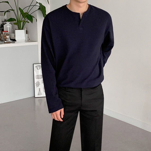 [Korean Style] 4 Colors Cotton Henley T-Shirt