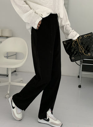 [Korean Style] High Waist Black trouser w/ Front Slit