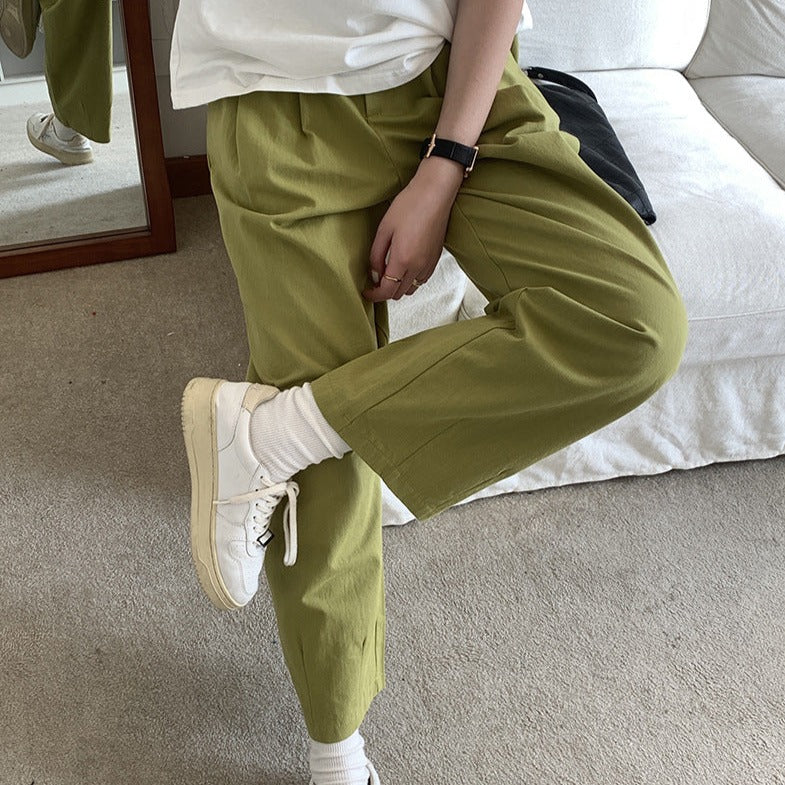 [Korean Style] 2 Color Cinched Waist Pleated Trousers