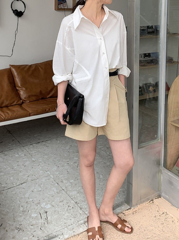 [Korean Style] Pastel Color Loose Fit Button Down Long Sleeve Shirts