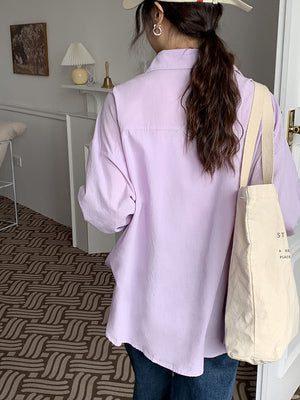 [Korean Style] Pastel Color Loose Fit Button Down Long Sleeve Shirts