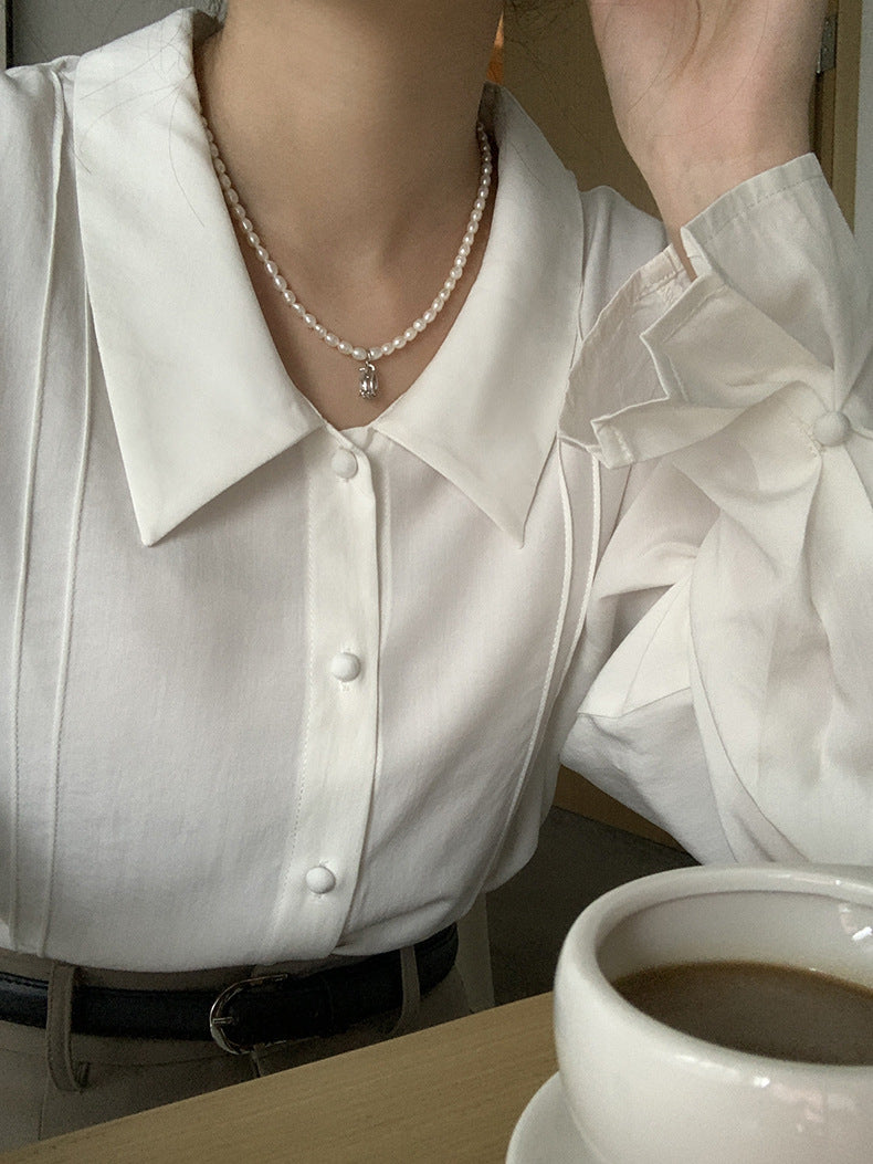 [Korean Style] Chelsea Collared Puff Sleeve Button-down Blouse