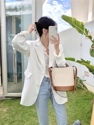 [Korean Style] Pastel Tone Loose Fit Blazer w/ Shoulder Pads