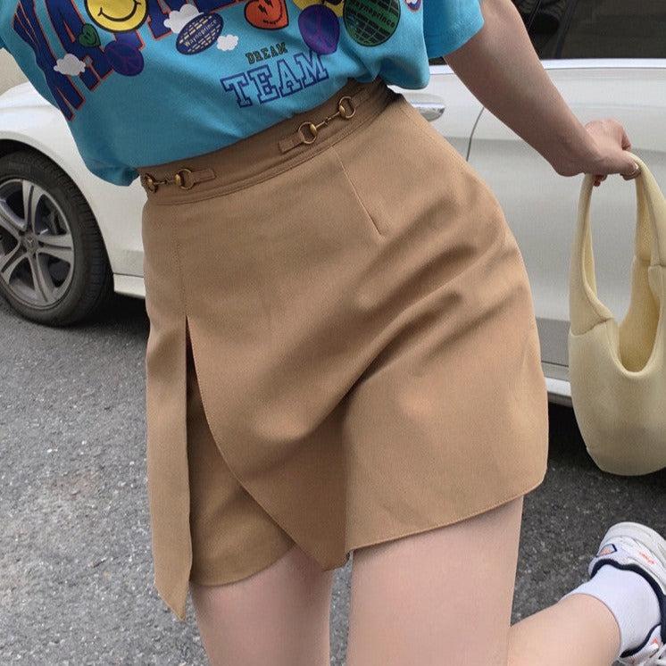 [Korean Style] 2 Colors High Waist A-line Slit Mini Skirt
