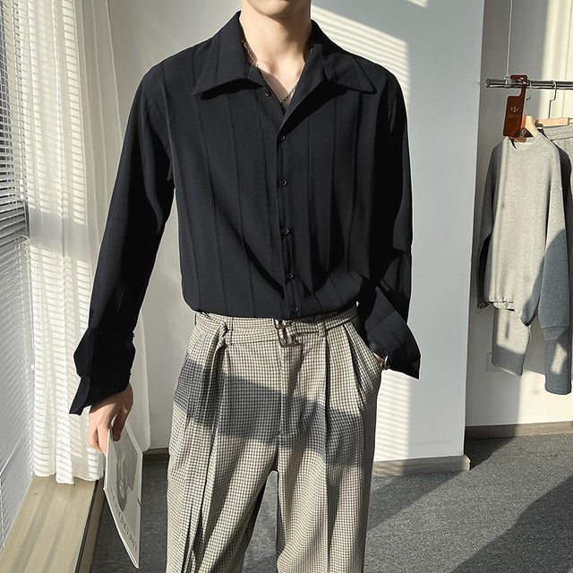 [Korean Style] Black/White Cotton Striped Shirts