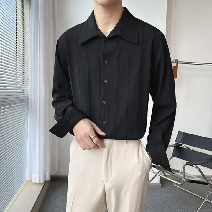 [Korean Style] Black/White Cotton Striped Shirts