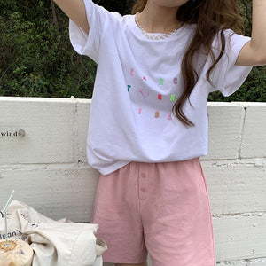 [Korean Style] Letter Embellished Short Sleeve Box T-shirt