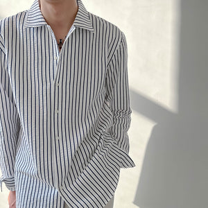 [Korean Style] Stripe Long Sleeved Casual Shirts