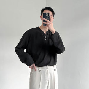 [Korean Style] Black/White Long Sleeve Pullover V-Neck Sweatshirts