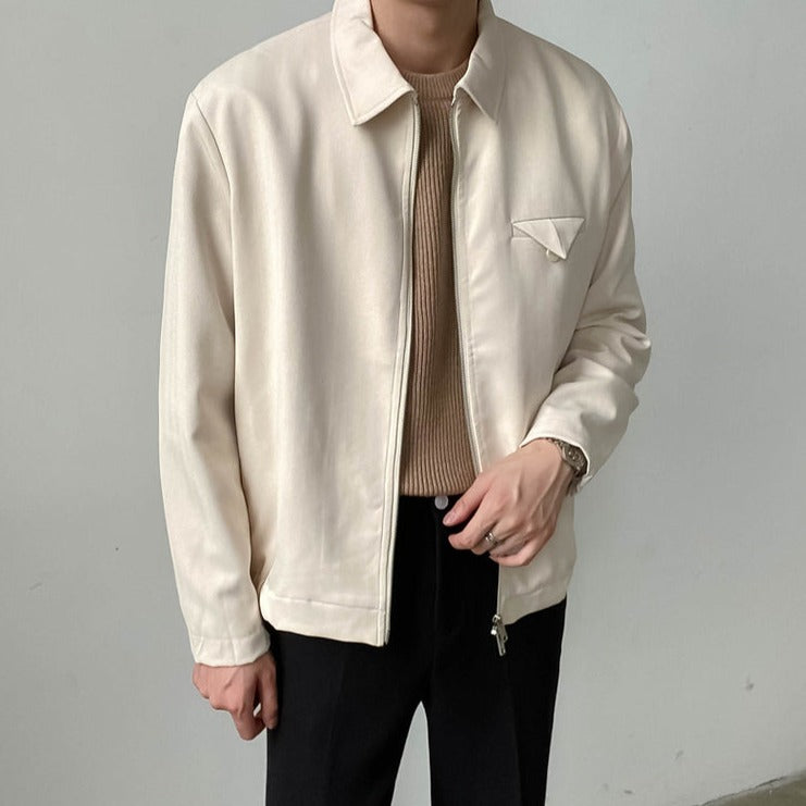 [Korean Style] 3 Colors Lapel Zipper Jacket