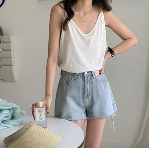[Korean Style] Solid Loose Fit V-neck Summer Cami Tank Top