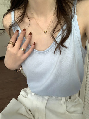 [Korean Style] Solid Loose Fit V-neck Summer Cami Tank Top